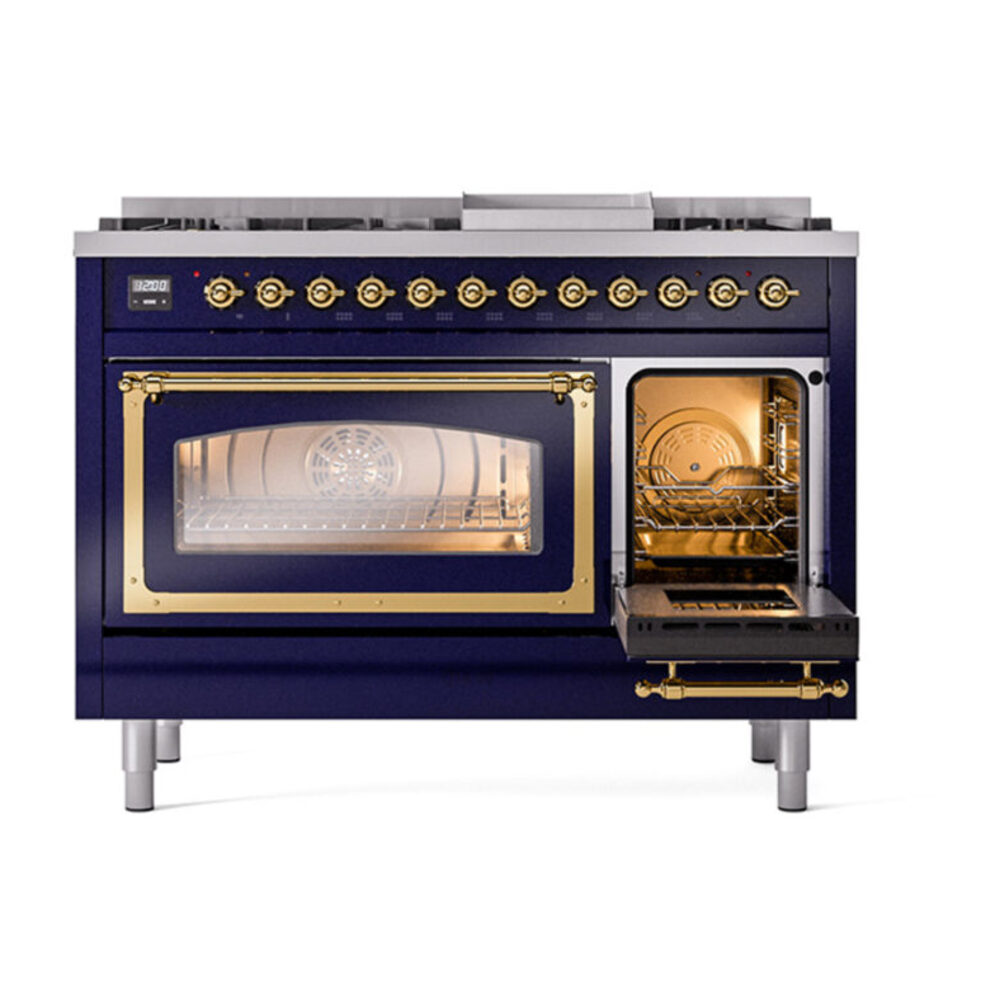 ILVE_UN48FNMPMBGLP_Nostalgie_II_48"_Dual_Fuel_Range_side_oven_door_opened