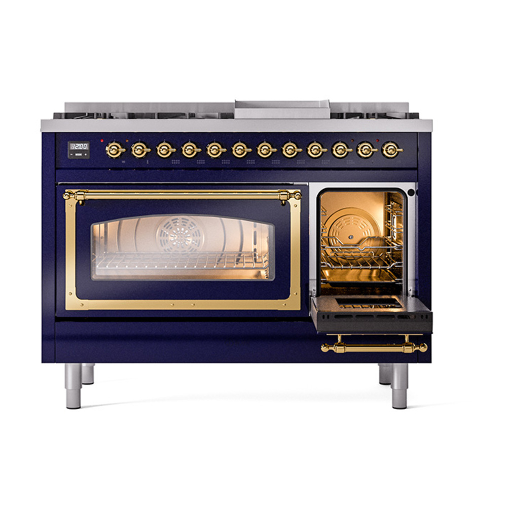 ILVE_UN48FNMPMBG_Nostalgie_II_48"_Dual_Fuel_Range_side_oven_door_opened