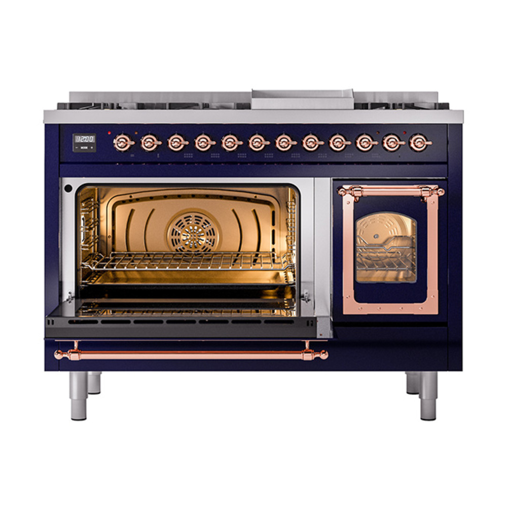 ILVE_UN48FNMPMBPLP_Nostalgie_II_48"_Dual_Fuel_Range_main_oven_door_opened