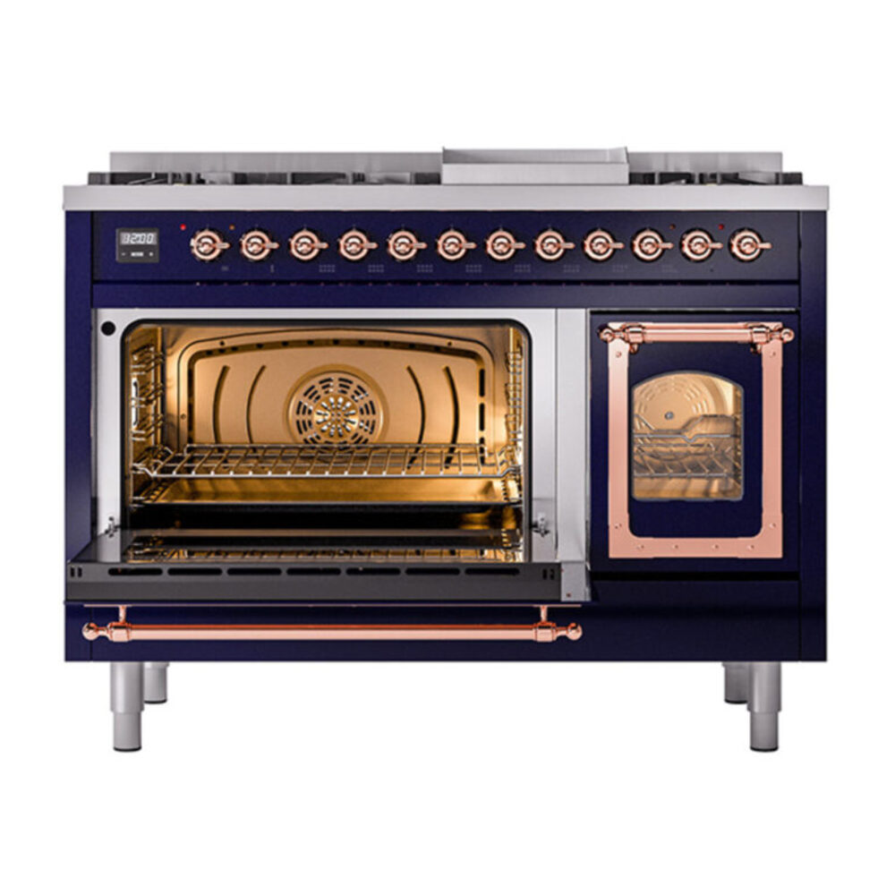 ILVE_UN48FNMPMBP_Nostalgie_II_48"_Dual_Fuel_Range_main_oven_door_opened