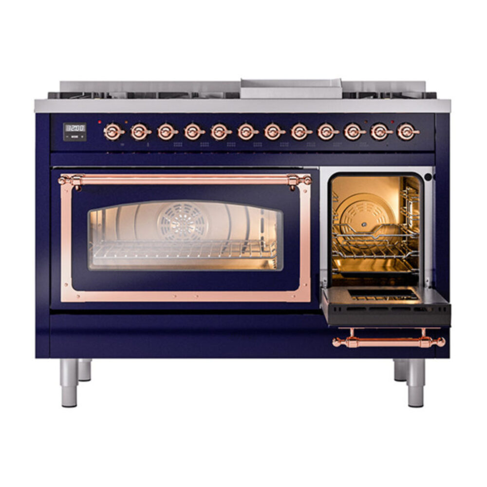 ILVE_UN48FNMPMBP_Nostalgie_II_48"_Dual_Fuel_Range_side_oven_door_opened