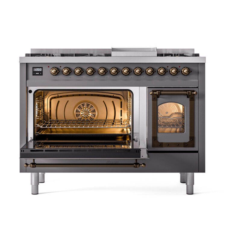 ILVE_UN48FNMPMGBLP_Nostalgie_II_48"_Dual_Fuel_Range_main_oven_door_opened