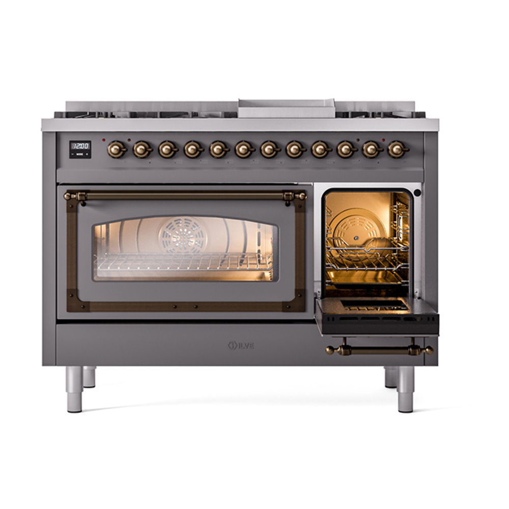 ILVE_UN48FNMPMGBLP_Nostalgie_II_48"_Dual_Fuel_Range_side_oven_door_opened