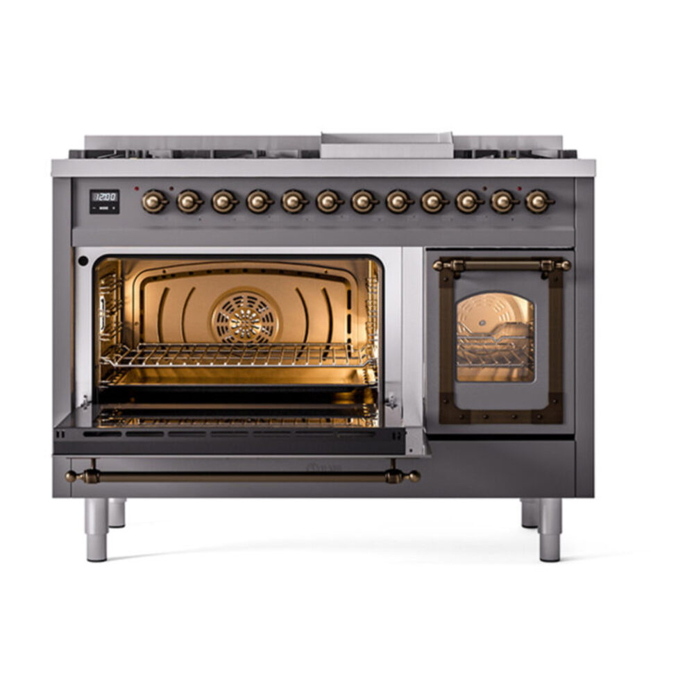 ILVE_UN48FNMPMGB_Nostalgie_II_48"_Dual_Fuel_Range_main_oven_door_opened