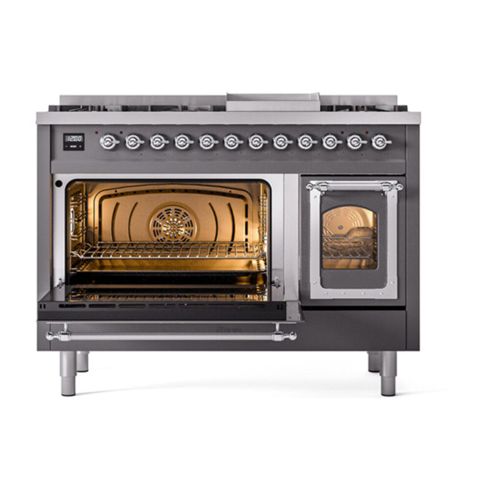 ILVE_UN48FNMPMGCLP_Nostalgie_II_48"_Dual_Fuel_Range_main_oven_door_opened