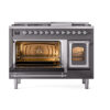 ILVE_UN48FNMPMGC_Nostalgie_II_48"_Dual_Fuel_Range_main_oven_door_opened