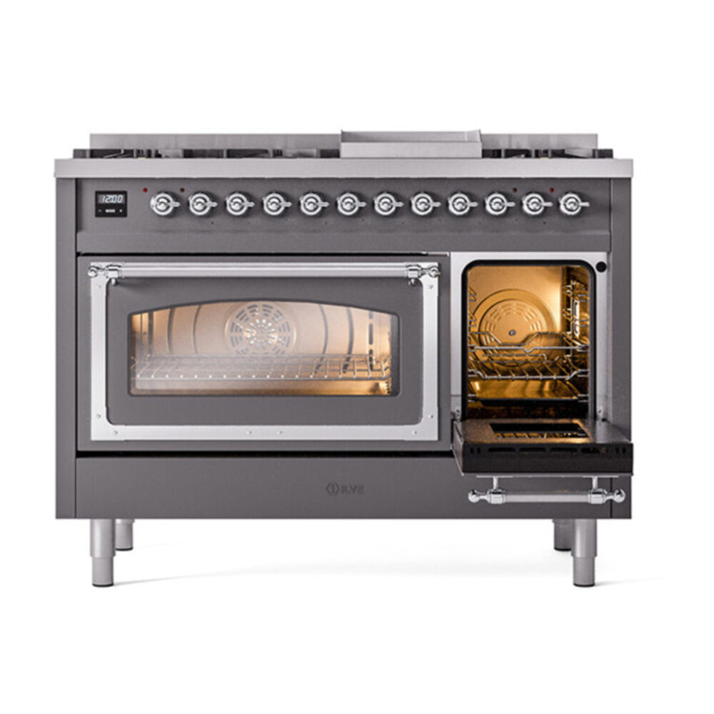 ILVE_UN48FNMPMGC_Nostalgie_II_48"_Dual_Fuel_Range_side_oven_door_opened