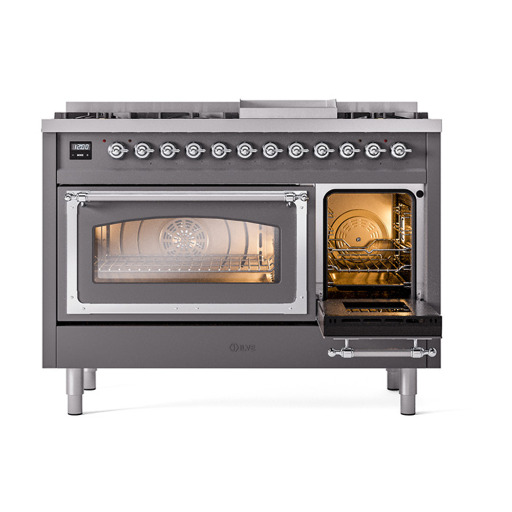 ILVE_UN48FNMPMGC_Nostalgie_II_48"_Dual_Fuel_Range_side_oven_door_opened
