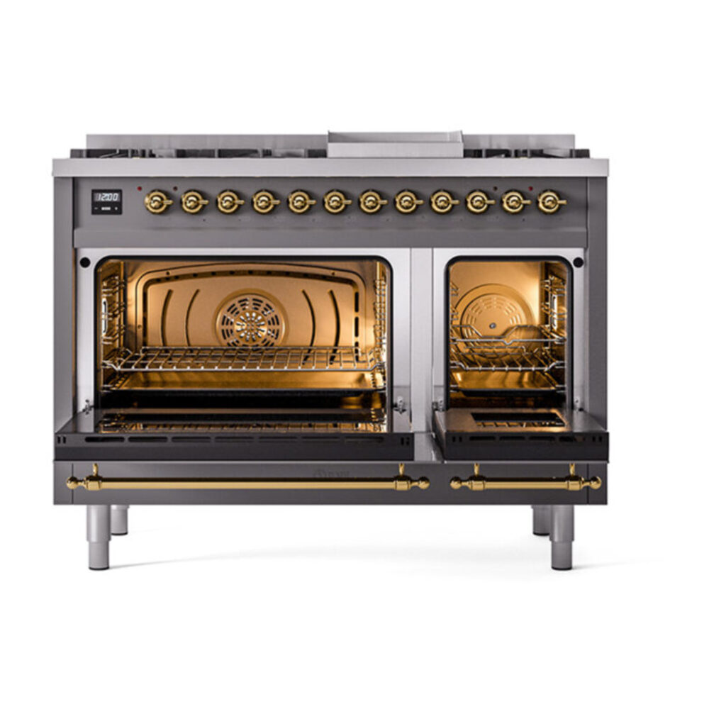 ILVE_UN48FNMPMGGLP_Nostalgie_II_48"_Dual_Fuel_Range_oven_door_opened