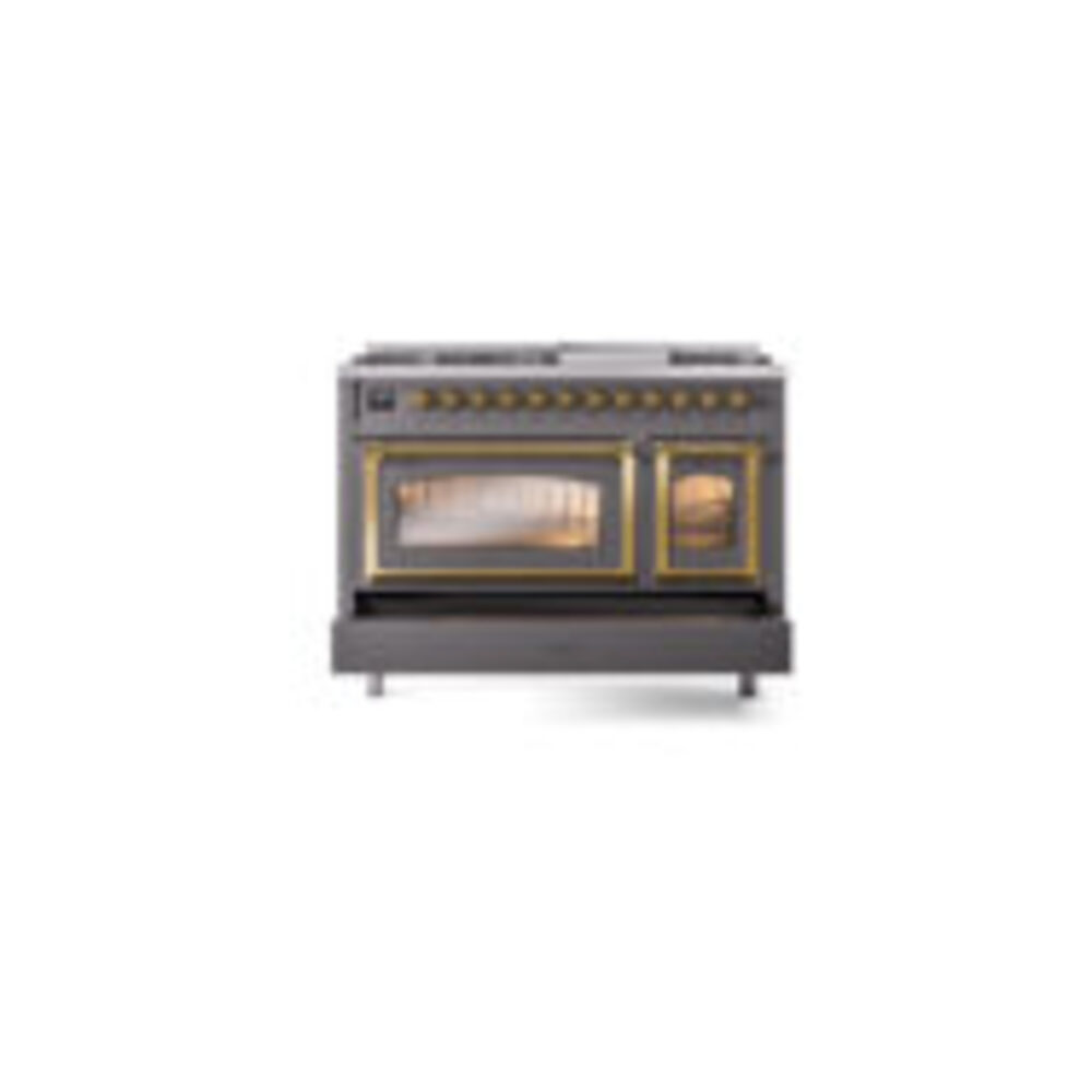 ILVE_UN48FNMPMGGLP_Nostalgie_II_48"_Dual_Fuel_Range_drawer_opened