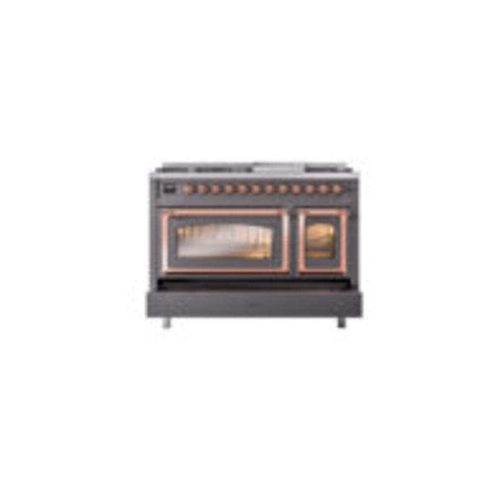 ILVE_UN48FNMPMGPLP_Nostalgie_II_48"_Dual_Fuel_Range_drawer_opened