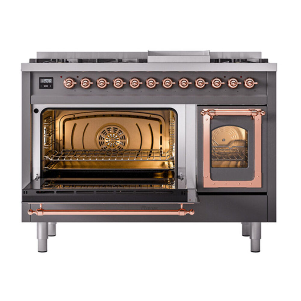 ILVE_UN48FNMPMGP_Nostalgie_II_48"_Dual_Fuel_Range_main_oven_door_opened