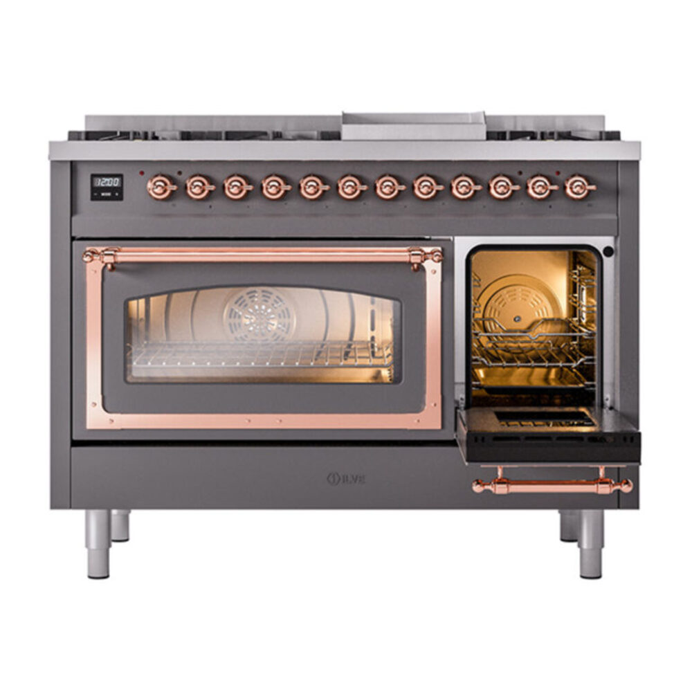 ILVE_UN48FNMPMGP_Nostalgie_II_48"_Dual_Fuel_Range_side_oven_door_opened