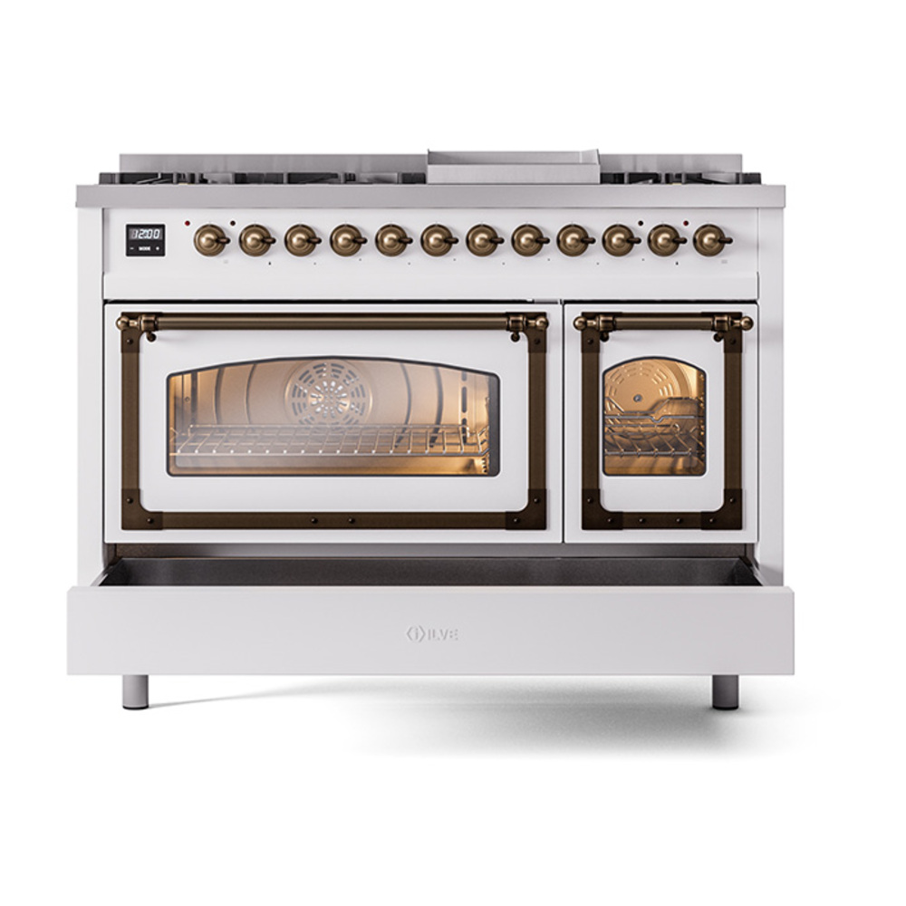 ILVE_UN48FNMPRAB_Nostalgie_II_48"_Dual_Fuel_Range_drawer_opened