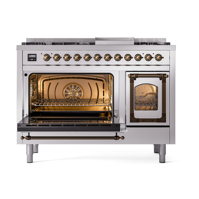 ILVE_UN48FNMPSSBLP_Nostalgie_II_48"_Dual_Fuel_Range_main_oven_door_opened