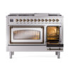 ILVE_UN48FNMPSSBLP_Nostalgie_II_48"_Dual_Fuel_Range_side_oven_door_opened
