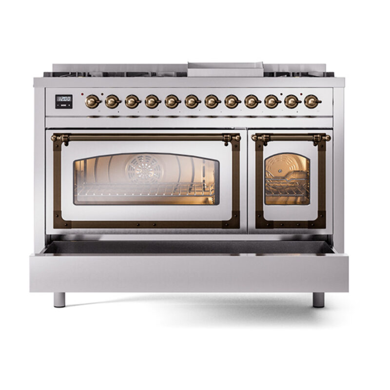 ILVE_UN48FNMPSSBLP_Nostalgie_II_48"_Dual_Fuel_Range_drawer_opened