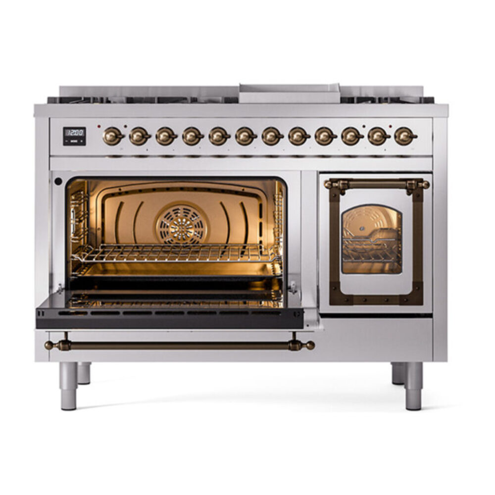 ILVE_UN48FNMPSSB_Nostalgie_II_48"_Dual_Fuel_Range_main_oven_door_opened