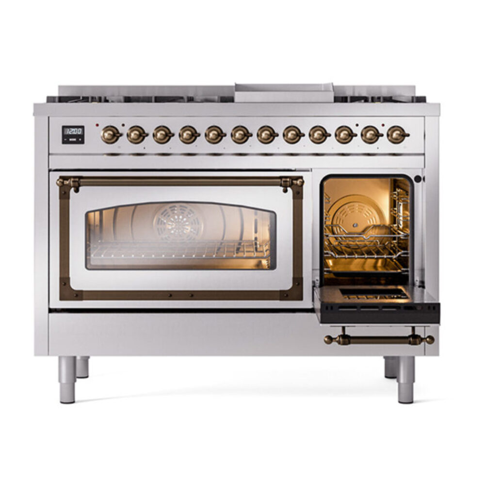 ILVE_UN48FNMPSSB_Nostalgie_II_48"_Dual_Fuel_Range_side_oven_door_opened