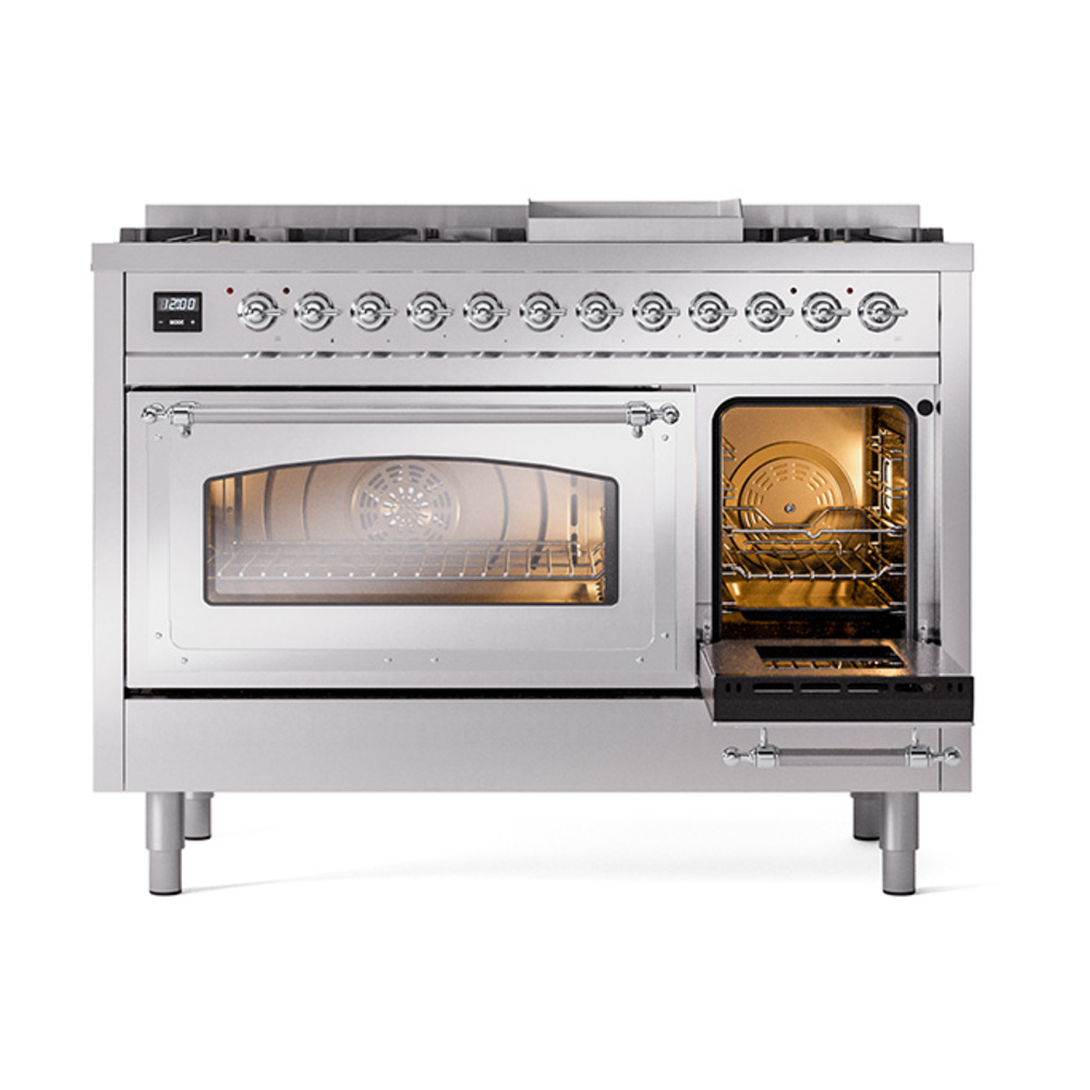 ILVE_UN48FNMPSSCLP_Nostalgie_II_48"_Dual_Fuel_Range_side_oven_door_opened