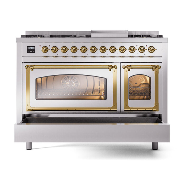 ILVE_UN48FNMPSSG_Nostalgie_II_48"_Dual_Fuel_Range_drawer_opened