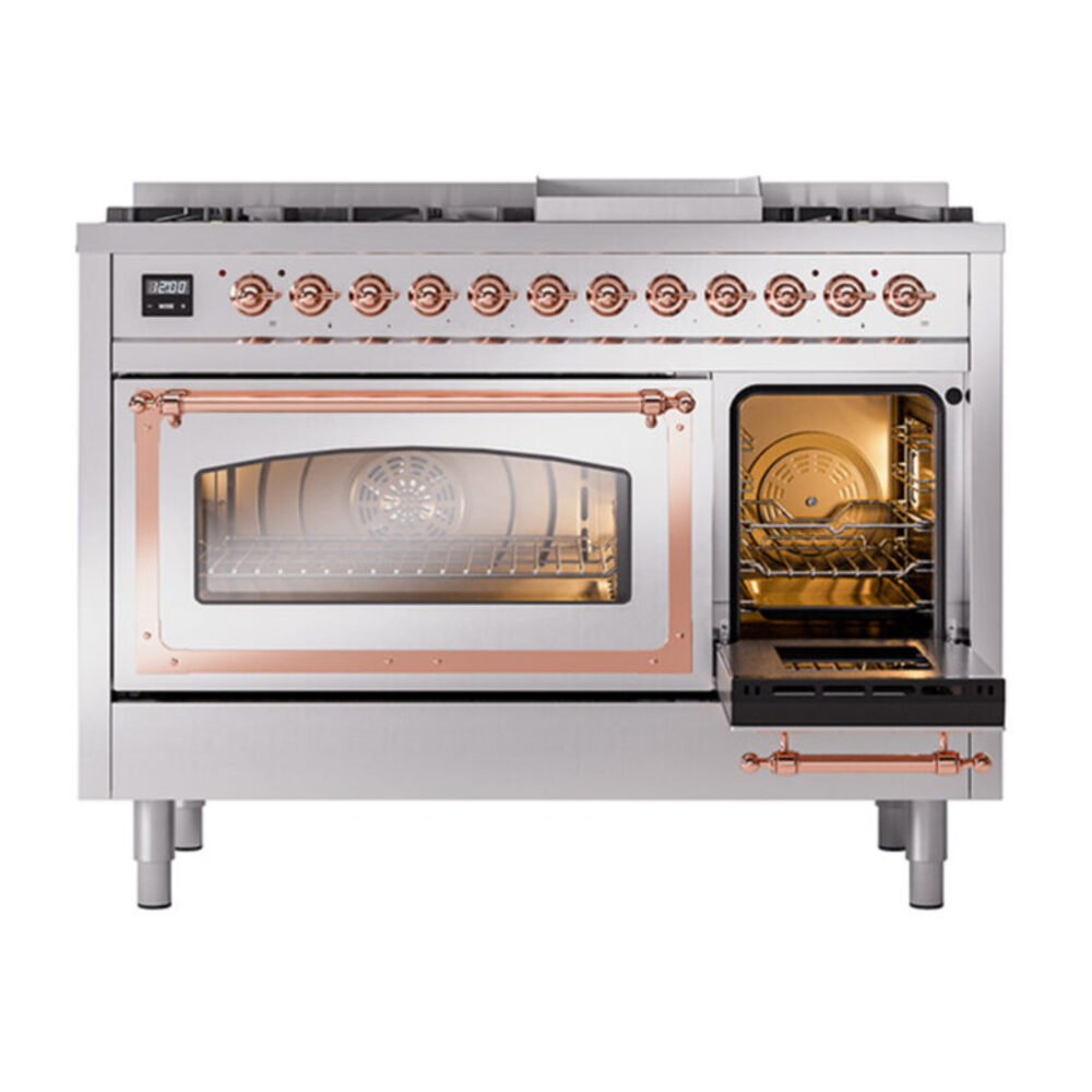 ILVE_UN48FNMPSSPLP_Nostalgie_II_48"_Dual_Fuel_Range_side_oven_door_opened