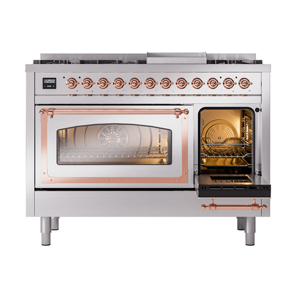 ILVE_UN48FNMPSSP_Nostalgie_II_48"_Dual_Fuel_Range_side_oven_door_opened