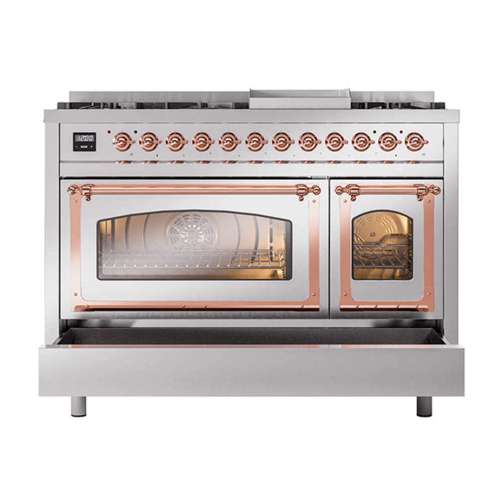 ILVE_UN48FNMPSSP_Nostalgie_II_48"_Dual_Fuel_Range_drawer_opened