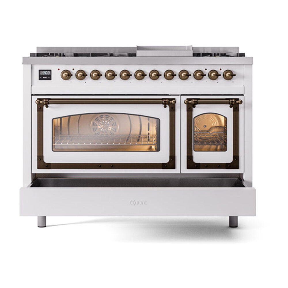 ILVE_UN48FNMPWHB_Nostalgie_II_48"_Dual_Fuel_Range_drawer_opened