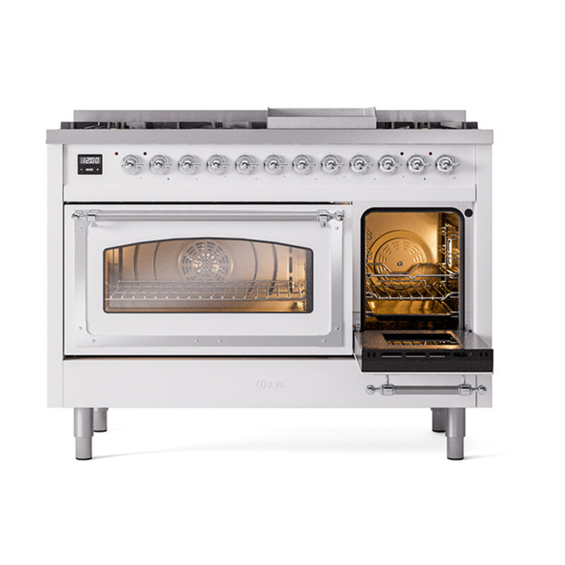 ILVE_UN48FNMPWHCLP_Nostalgie_II_40"_Dual_Fuel_Range_side_oven_door_opened