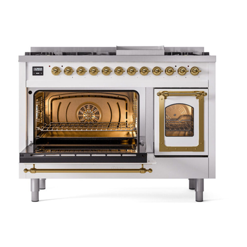 ILVE_UN48FNMPWHGLP_Nostalgie_II_40"_Dual_Fuel_Range_main_oven_door_opened