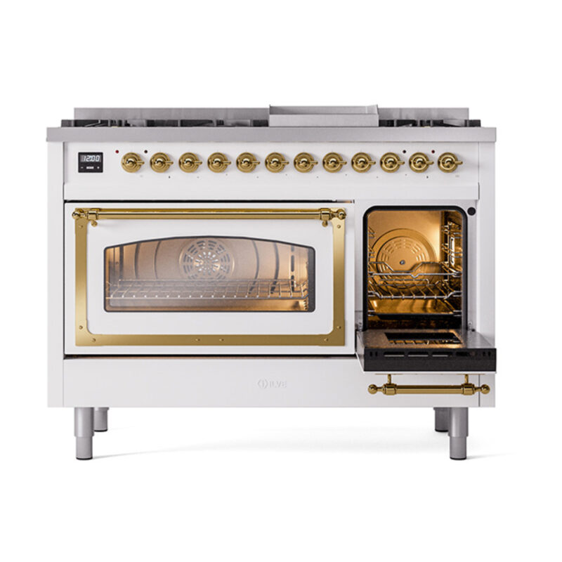 ILVE_UN48FNMPWHG_Nostalgie_II_40"_Dual_Fuel_Range_side_oven_door_opened