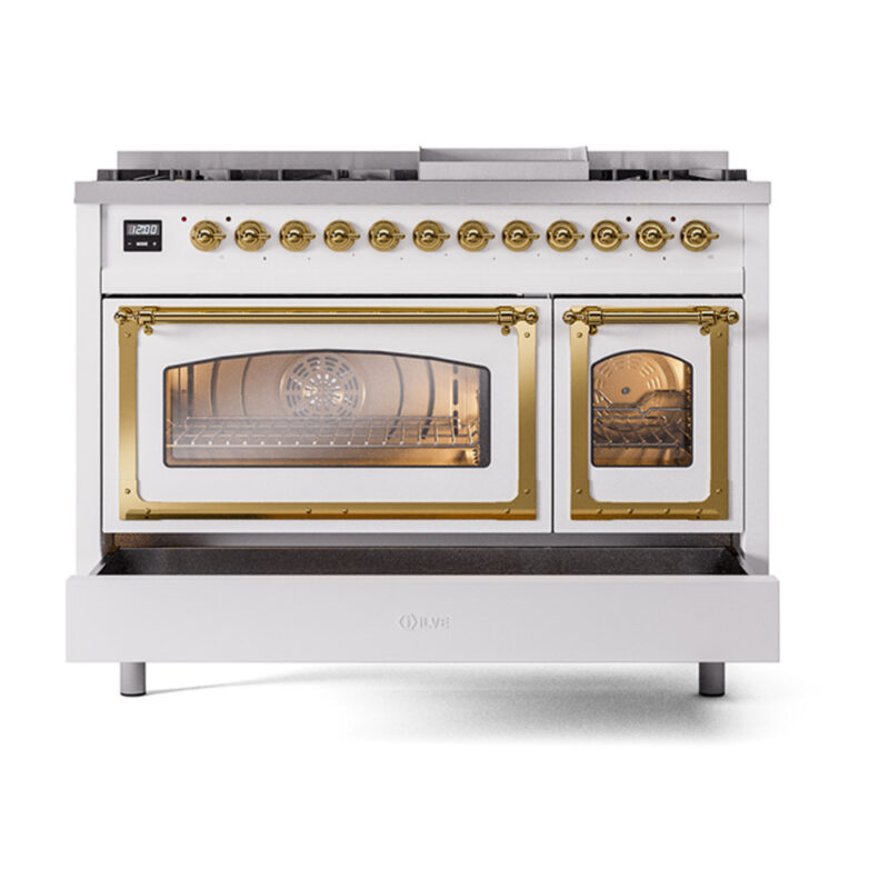 ILVE_UN48FNMPWHG_Nostalgie_II_40"_Dual_Fuel_Range_drawer_opened