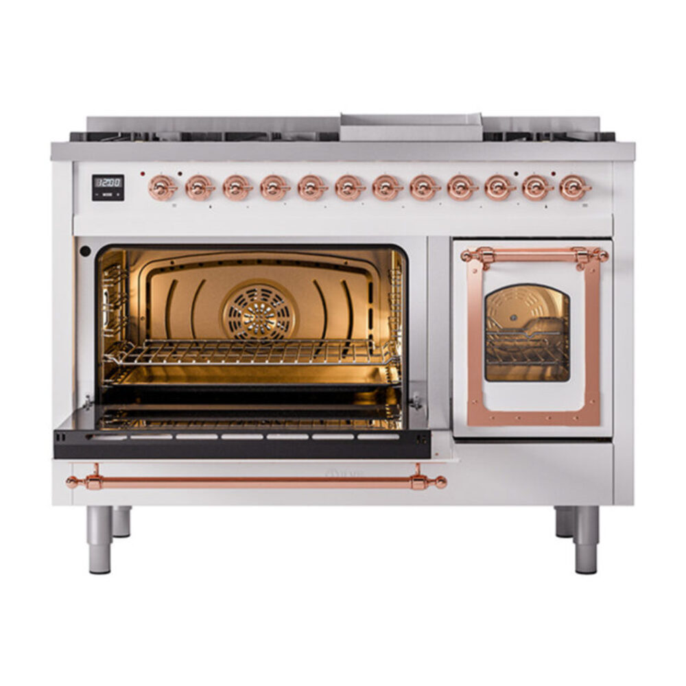 ILVE_UN48FNMPWHP_Nostalgie_II_40"_Dual_Fuel_Range_main_oven_door_opened