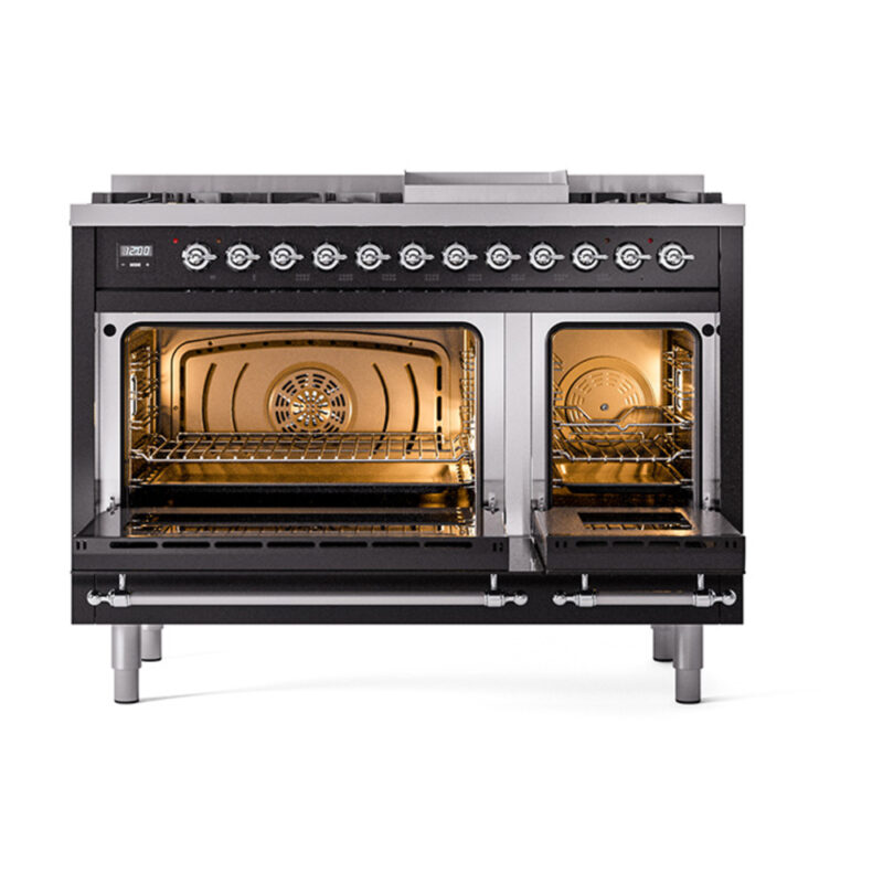 ILVE_UN48FQNMPBKCLP_Nostalgie_II_48"_Dual_Fuel_Range_oven_door_opened