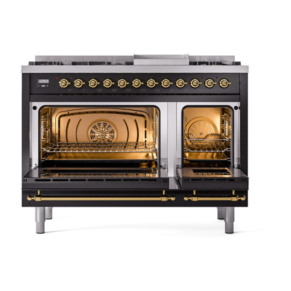 ILVE_UN48FQNMPBKGLP_Nostalgie_II_48"_Dual_Fuel_Range_oven_door_opened