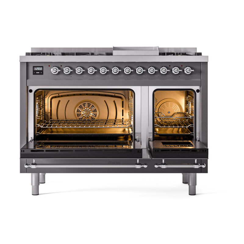 ILVE_UN48FQNMPMGCLP_Nostalgie_II_48"_Dual_Fuel_Range_oven_door_opened