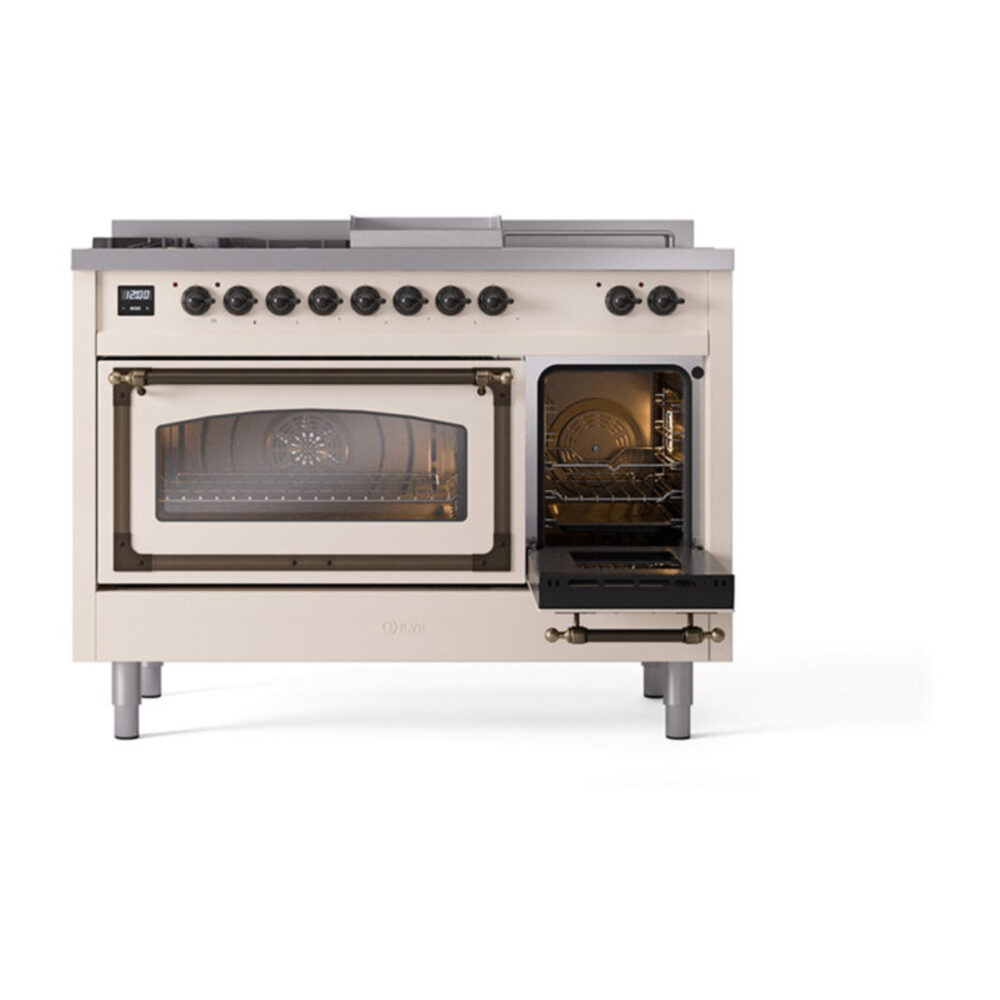 ILVE_UN48FSNMPAWBLP_Nostalgie_II_48"_Dual_Fuel_Range_side_oven_door_opened
