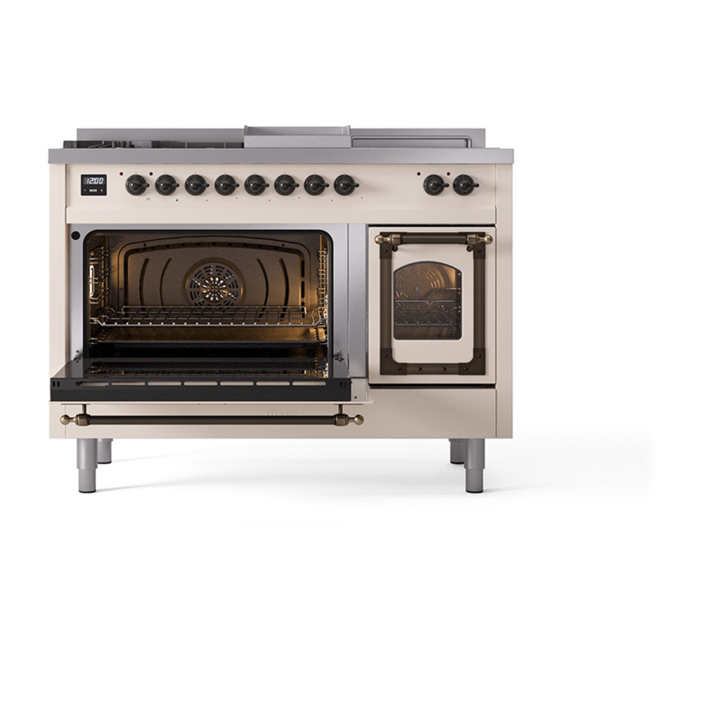 ILVE_UN48FSNMPAWB_Nostalgie_II_48"_Dual_Fuel_Range_main_oven_door_opened