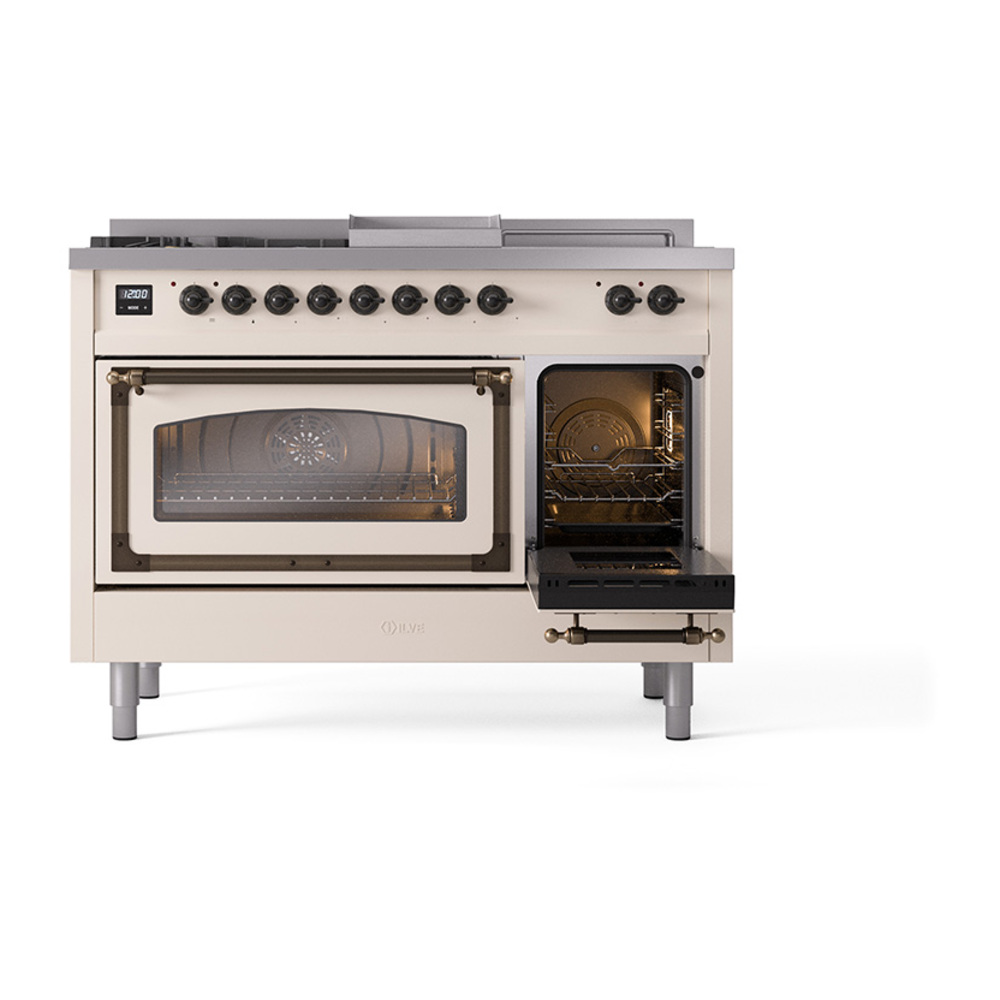 ILVE_UN48FSNMPAWB_Nostalgie_II_48"_Dual_Fuel_Range_side_oven_door_opened