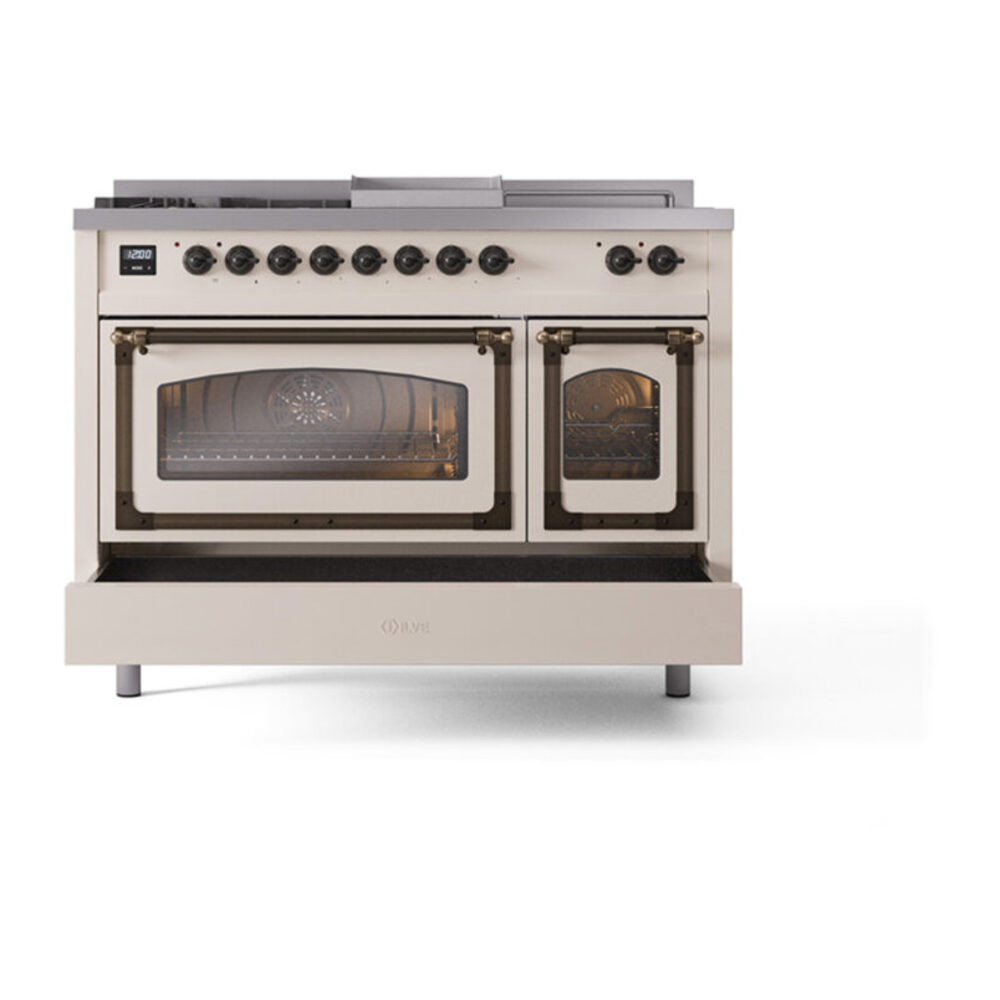 ILVE_UN48FSNMPAWB_Nostalgie_II_48"_Dual_Fuel_Range_drawer_opened