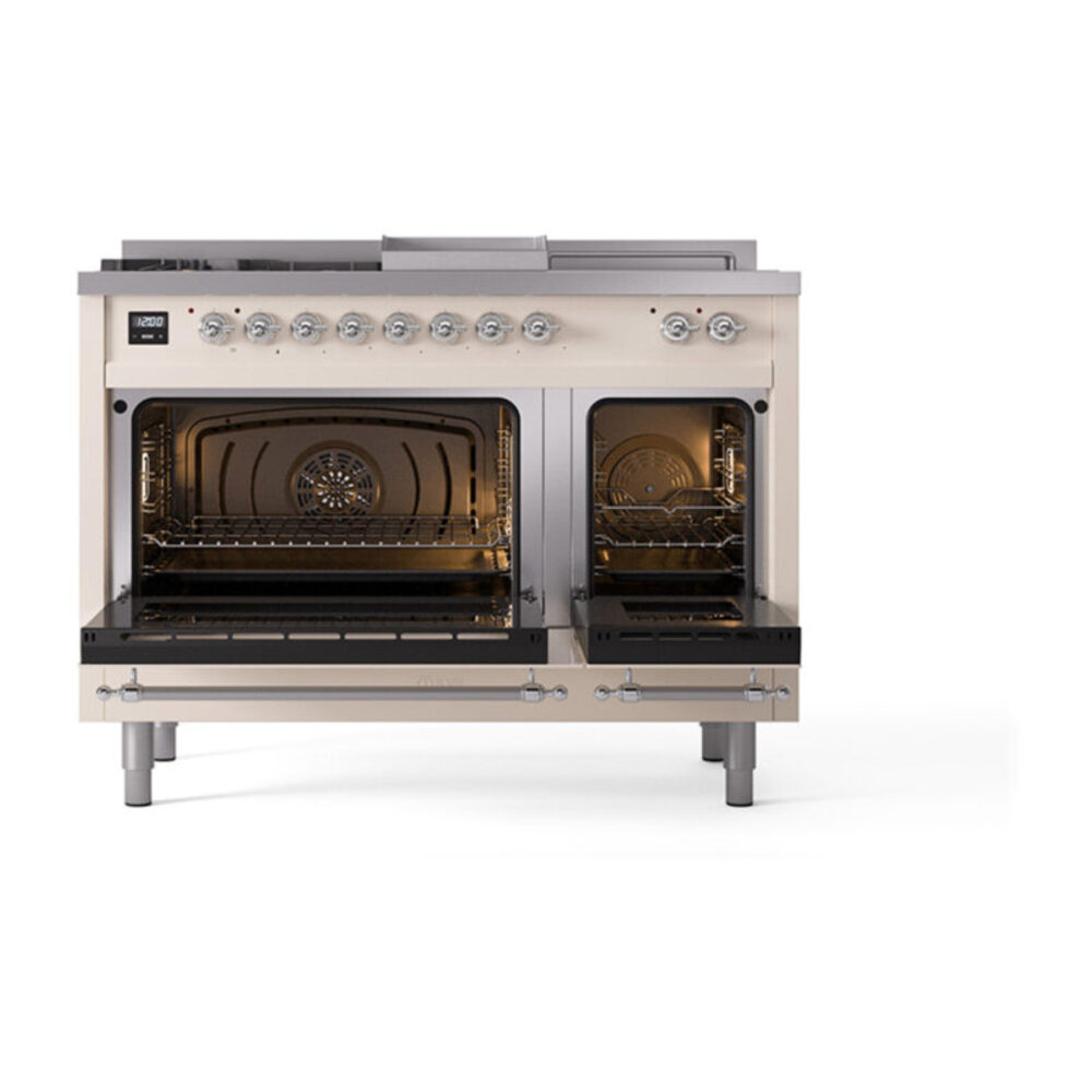 ILVE_UN48FSNMPAWCLP_Nostalgie_II_48"_Dual_Fuel_Range_oven_door_opened