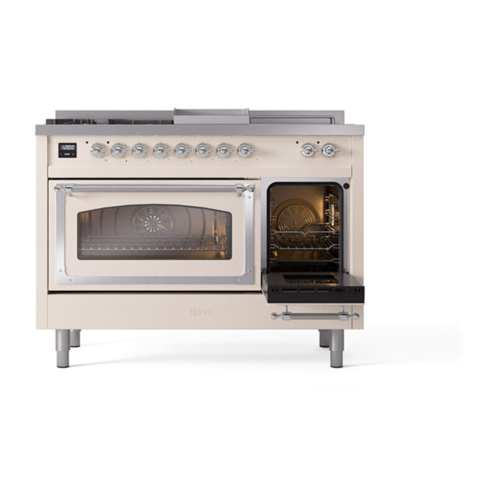 ILVE_UN48FSNMPAWCLP_Nostalgie_II_48"_Dual_Fuel_Range_side_oven_door_opened