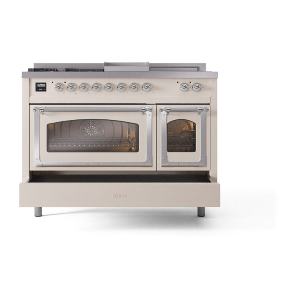 ILVE_UN48FSNMPAWCLP_Nostalgie_II_48"_Dual_Fuel_Range_drawer_opened