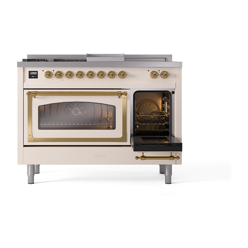 ILVE_UN48FSNMPAWGLP_Nostalgie_II_48"_Dual_Fuel_Range_side_oven_door_opened