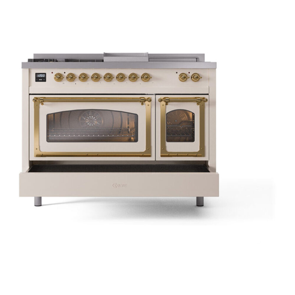 ILVE_UN48FSNMPAWGLP_Nostalgie_II_48"_Dual_Fuel_Range_drawer_opened