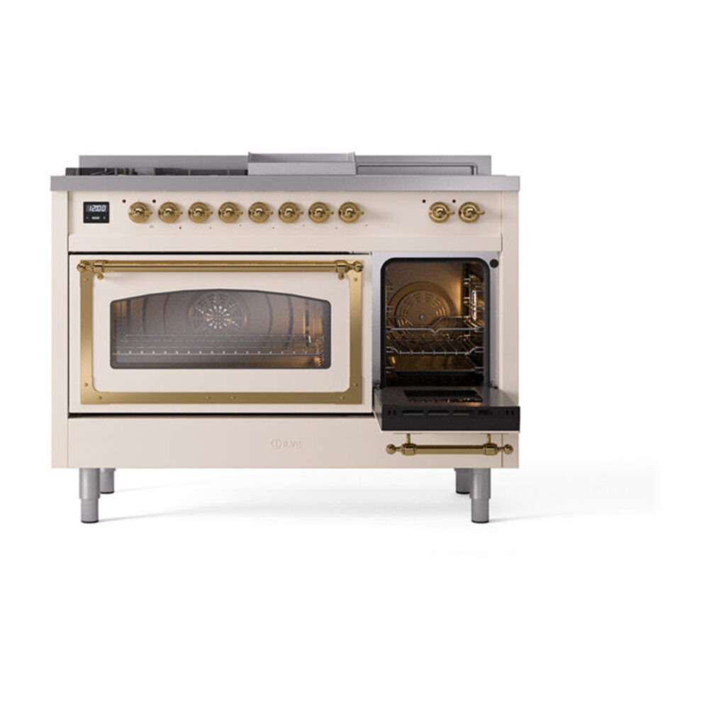 ILVE_UN48FSNMPAWG_Nostalgie_II_48"_Dual_Fuel_Range_side_oven_door_opened