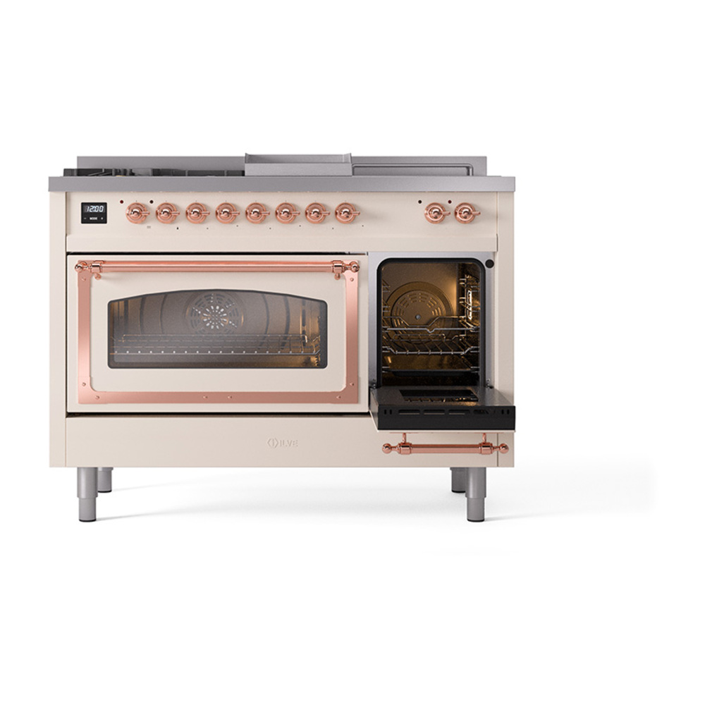 ILVE_UN48FSNMPAWPLP_Nostalgie_II_48"_Dual_Fuel_Range_side_oven_door_opened