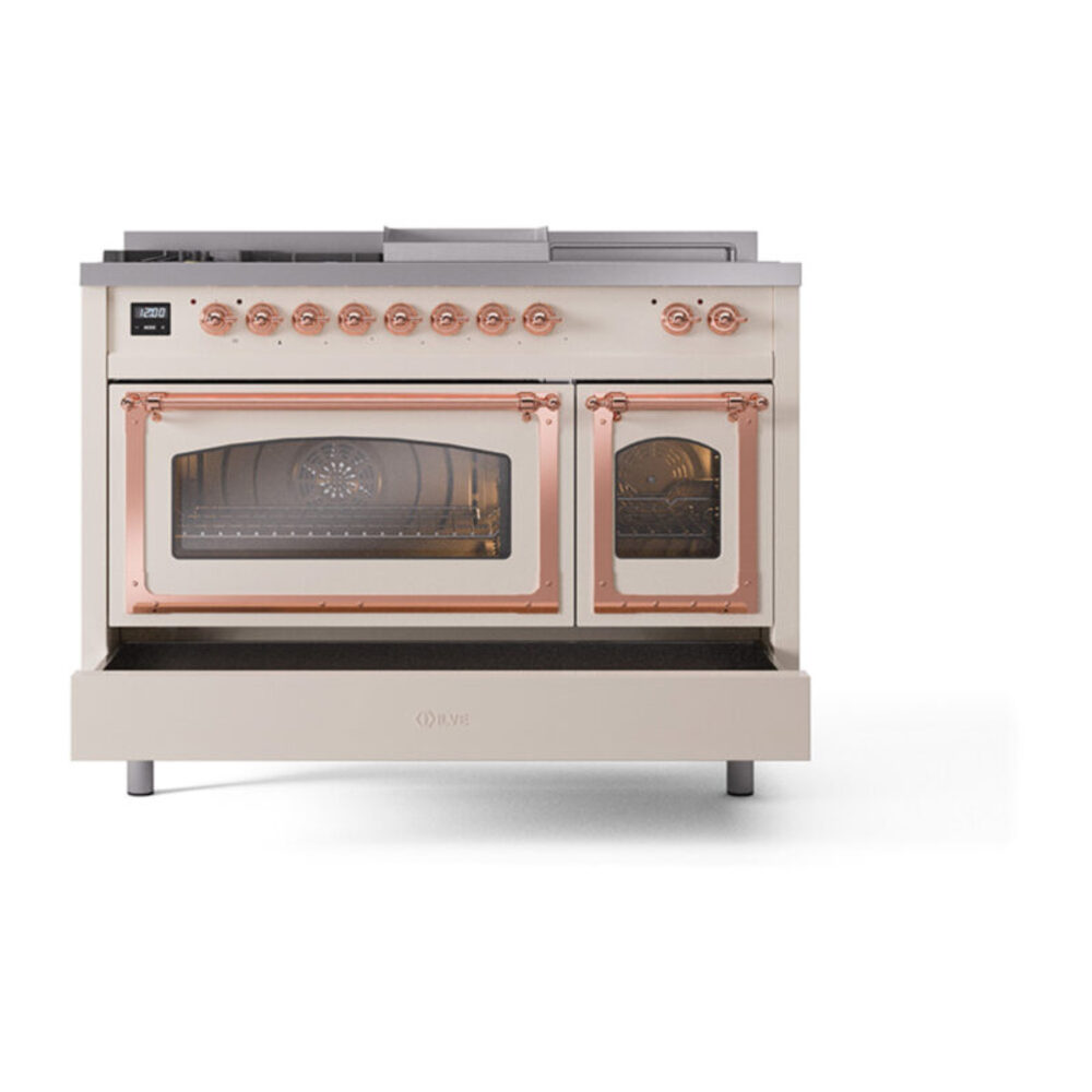 ILVE_UN48FSNMPAWPLP_Nostalgie_II_48"_Dual_Fuel_Range_drawer_opened