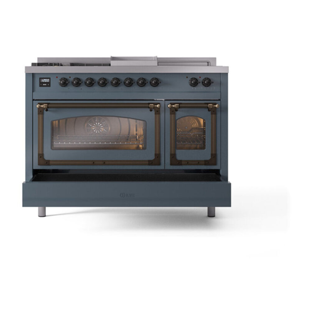ILVE_UN48FSNMPBGBLP_Nostalgie_II_48"_Dual_Fuel_Range_drawer_opened